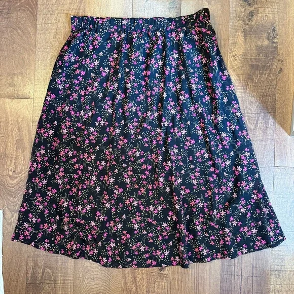 Draper James RSVP Floral Midi Skirt XL Black Pink Button Front Stretch Waist - Picture 3 of 5